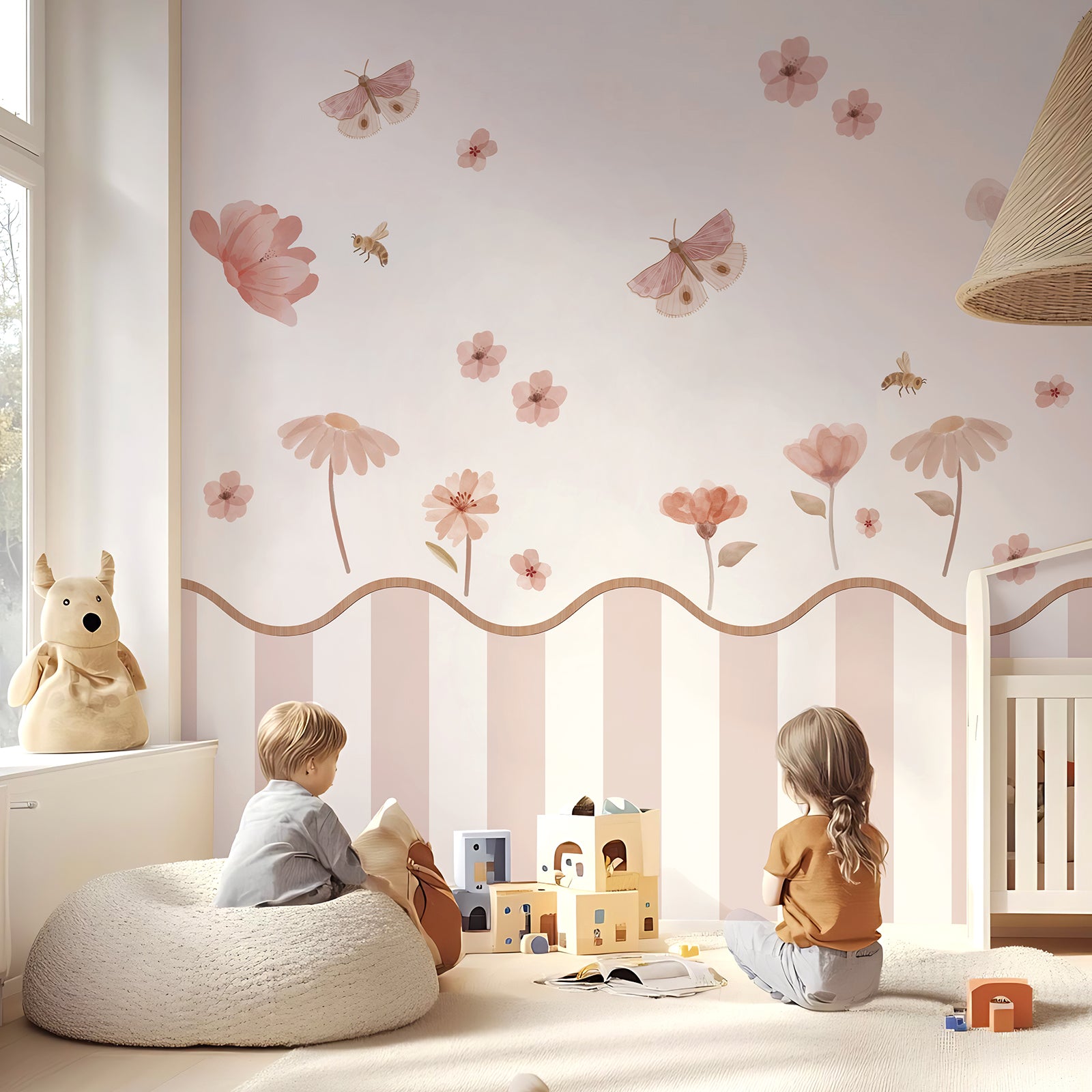 Blush Floral Butterfly Nursery Peel and Stick Wall Decals | ZeekoHome